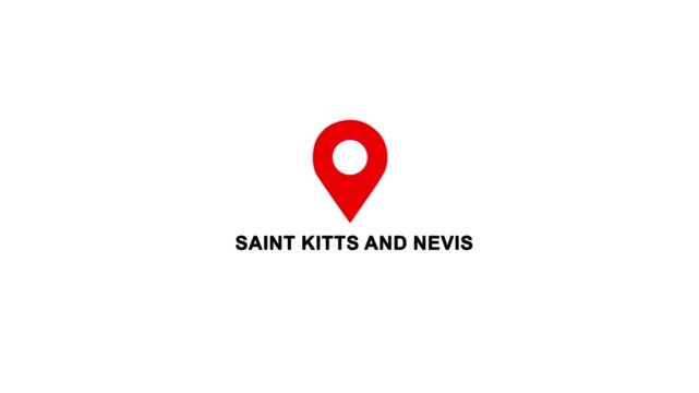 Saint Kitts And Nevis country location pin animation. GPS tracking map pointer icon with alpha channel and white background, 4K video.