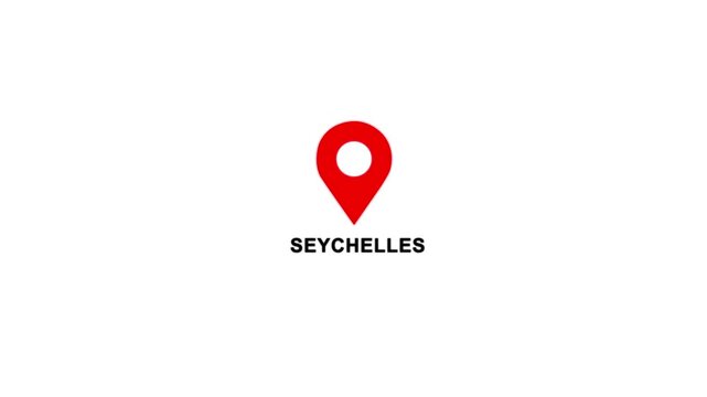 Seychelles country location pin animation. GPS tracking map pointer icon with alpha channel and white background, 4K video.