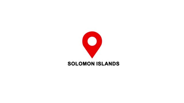 Solomon islands country location pin animation. GPS tracking map pointer icon with alpha channel and white background, 4K video.