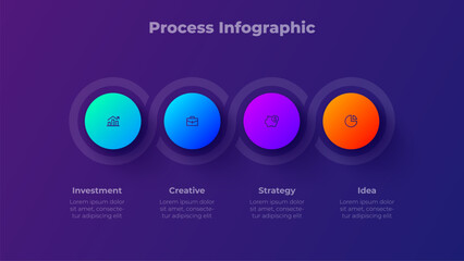 Four Step Linear Infographic Template. 4 Steps Gradient Flow Diagram for Presentation and Business Strategy