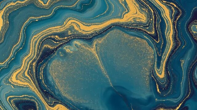 Abstract Swirling Fluid Art With Gold Texture Dark Blue And Golden Shades Flowing Liquid Texture