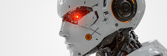 Fototapeta premium Futuristic robotic head displays advanced features and design Generative AI