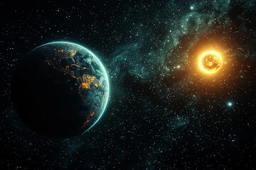 Obraz premium Mesmerizing view of Earth in space with distant stars Generative AI