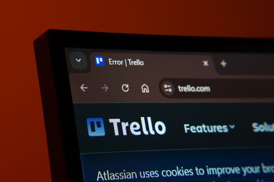 Dhaka, Bangladesh- 02 June 2025: Close-up of a computer screen displaying the Trello web interface in dark mode