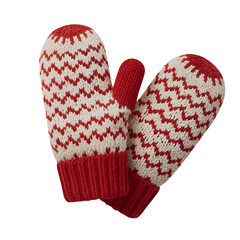 Cozy Knitted Winter Mittens Pair in Red and White Isolated PNG