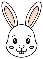 Cute cartoon white bunny rabbit face with big eyes and long ears simple illustration