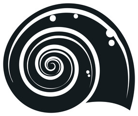 Stylized black and white spiral seashell graphic icon vector illustration