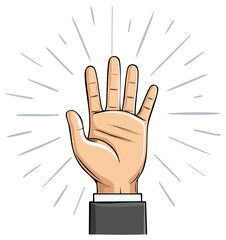 Fototapeta premium Businessperson raising open palm hand with radiating light beams emanating outwards