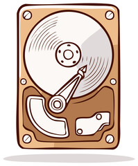 Fototapeta premium Cartoon style hard drive illustration for storing information and data with rotating disc