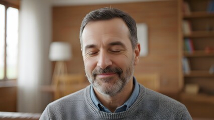 Close-up of Smiling Middle-aged Man in Cozy Home Setting.
