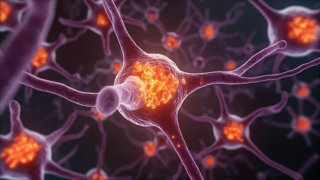 Animated 3D visualization of interconnected neurons with glowing centers