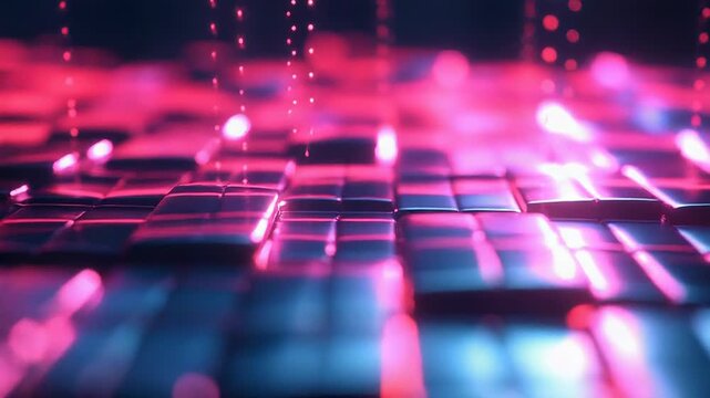Futuristic data grid transmitting information with neon light