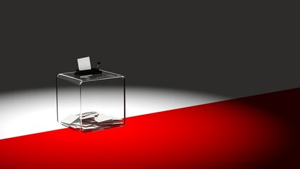 Urne de vote pour des &eacute;lections en Pologne, &eacute;clair&eacute;e par un projecteur - rendu 3D