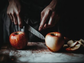 A person is going to slice an apples.