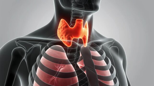 3D CGI Render of Human Thyroid Gland and Lungs within a Skeletal System