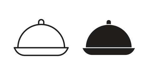 Platter icons. Solid black silhouette and line art outline. Minimal design element,