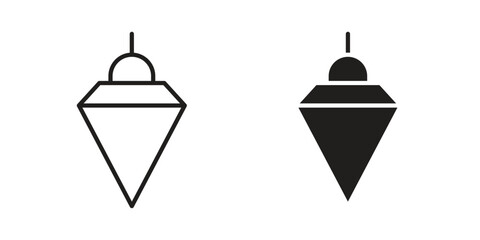 Plumb bob icons. Solid black silhouette and line art outline. Minimal design element,