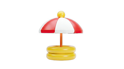 Obraz premium 3D Rendered Beach Umbrella with Yellow Rings on White Background