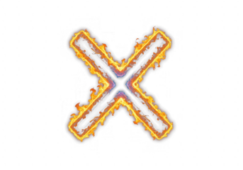 Error alert flaming X mark for cancel or delete actions in user interface showing rejection status and hazard warning sign for outage notices refunds and blocked access messages in apps
