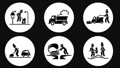Set of Icons Representing Various Manual Labor and Industrial Tasks.