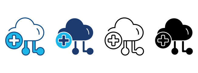 Cloud Add Icon Set With Multiple Styles. Vector Illustration