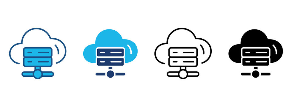 Cloud Server Icon Set With Multiple Styles. Vector Illustration