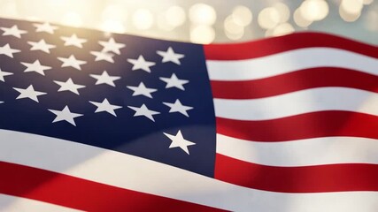 American flag waving with stars and stripes in bright sunlight - Powered by Adobe