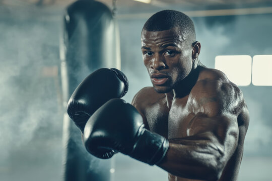 Boxer training in gym with focus on form and strength