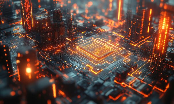 AI, computer chip, and processor for futuristic cybersecurity or big data infrastructures. Digital hardware with CPU closeups in cloud computing for data transmission networks, Generative AI
