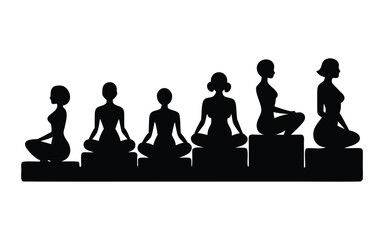 Meditation Silhouettes: A group of elegant silhouettes represent the journey of meditation and personal growth, highlighting the quiet contemplation and inner peace.