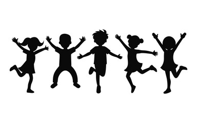 Joyful silhouettes: Capturing the essence of childhood, a group of children plays in silhouettes, showcasing their pure happiness.