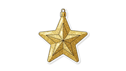 Fototapeta premium Shiny gold glitter star Christmas ornament with a top loop for hanging, isolated on a clean white background, vector illustration