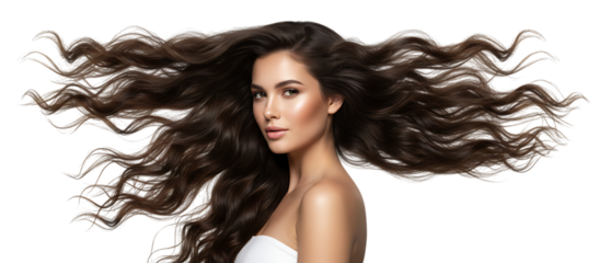 流れる艶髪が際立つ美しさを捉えた女性ポートレート｜背景なし・透過PNG・コピースペース