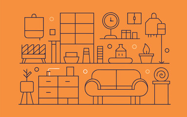 Cozy Interior Illustration: A meticulously designed illustration showcases a cozy living space, complete with furniture and decor. Perfect for showcasing interior design and home improvement concepts.