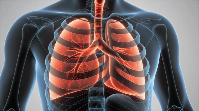 3D CGI Render of Human Respiratory System and Rib Cage