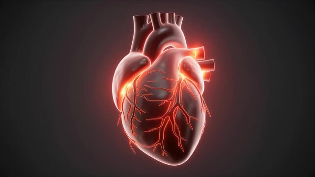 High-end 3D CGI Octane render of the human heart with glowing arteries