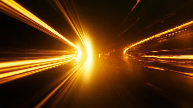 Abstract warm light speed traveling through a futuristic tunnel
