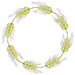 Wheat Stalk Circle Wreath Illustration, Floral Frame with Harvest Grain Border for Agriculture Theme Design