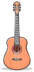 Obraz premium Illustration of a classical acoustic guitar with a warm wood grain texture and black outlines.
