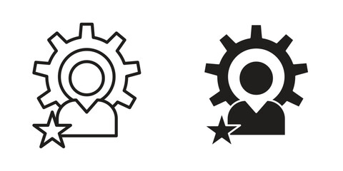 Soft skills icons. Solid black silhouette and line art outline. Minimal design element,