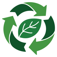 Ecofriendly green leaf recycling arrows symbol icon representing nature and sustainable environmental care concept