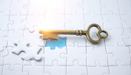 Business solution concept with key and puzzle, ideal for strategy, security, problem solving, and unlocking potential themes.