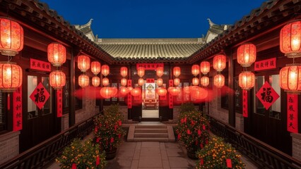 Traditional Chinese Lantern Lit Courtyard