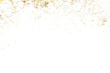 Luxury gold splatter texture. Abstract grunge gold dust glitter on transparent background. Elegant gold foil overlay for luxury design element and festive graphics.