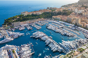 Fototapeta premium Aerial view of the city center of the Principality of Monaco.