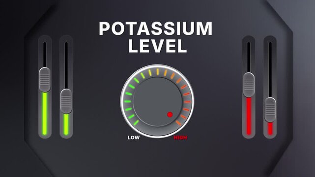 Potassium level gauge animation for hydration, nerve function and cardiovascular wellness visuals