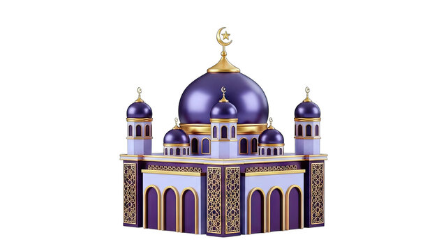 3D Rendered Mosque with Crescent Moon and Star - Islamic Design
