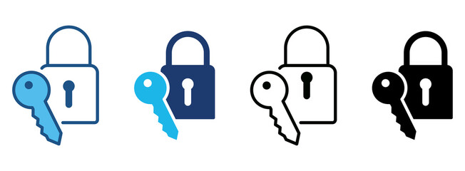 Locked Icon Set With Multiple Styles. Vector Illustration