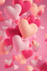Valentine's Day Hearts in pastel and bold pink shades floating upward creating a dreamy, blurred background with movement and romantic feeling