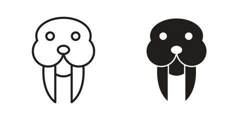 Obraz premium Walrus icons. Solid black silhouette and line art outline. Minimal design element,